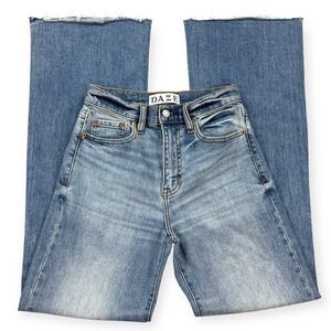 Daze Jeans Women's 24 Blue Medium Wash Wide Leg Raw Hem High Rise Faded